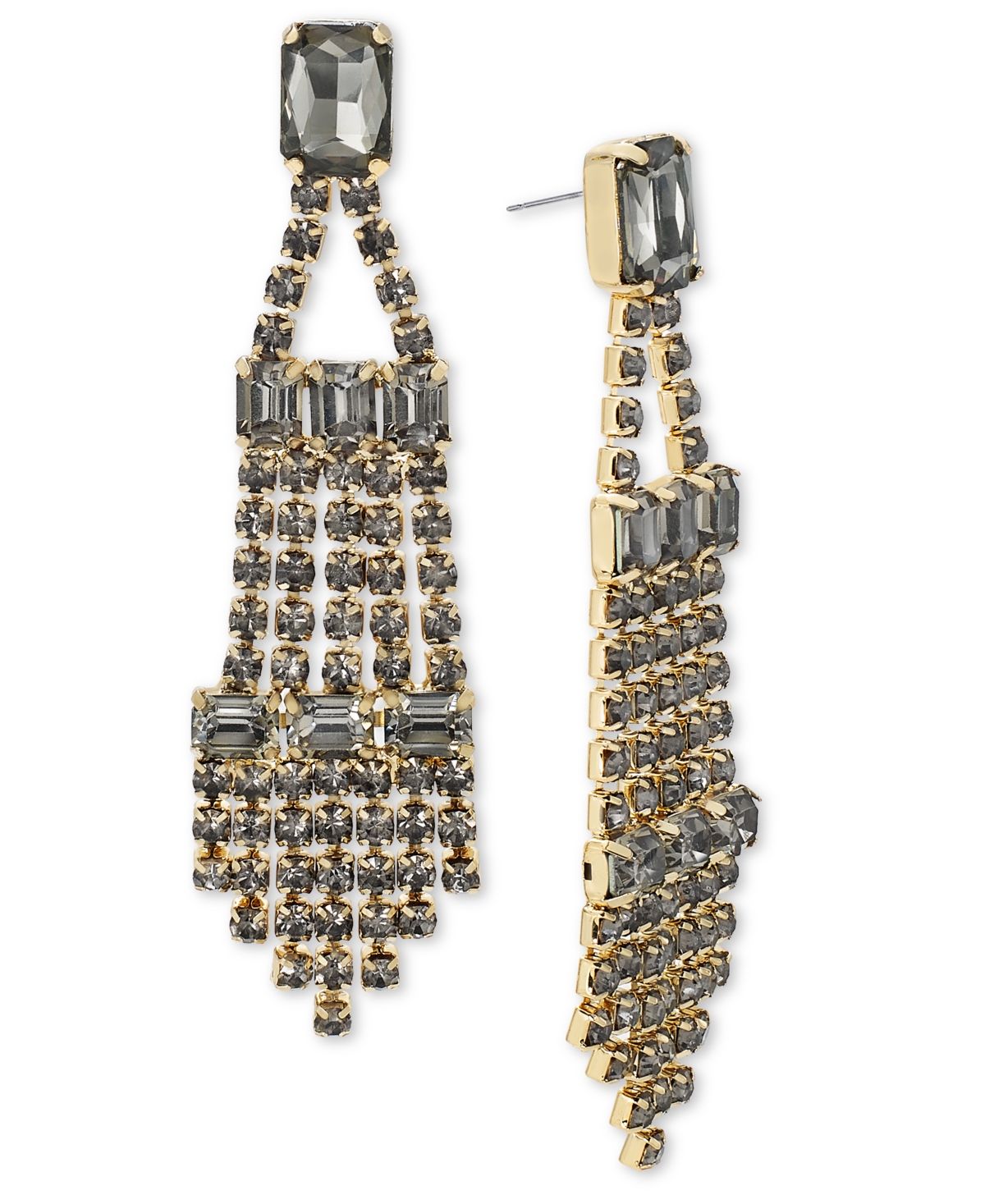 Inc International Concepts Gold-tone Crystal Chandelier Earrings, Created For Macy's In Black