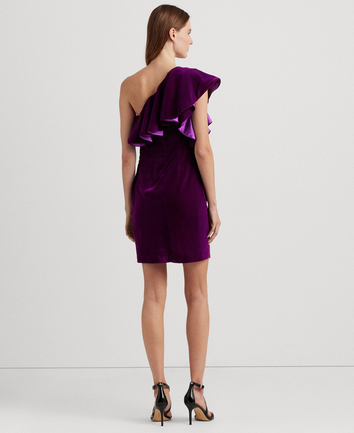 Shop Lauren Ralph Lauren Women's Velvet One-shoulder Sheath Dress In Dark Purple Agate Velvet