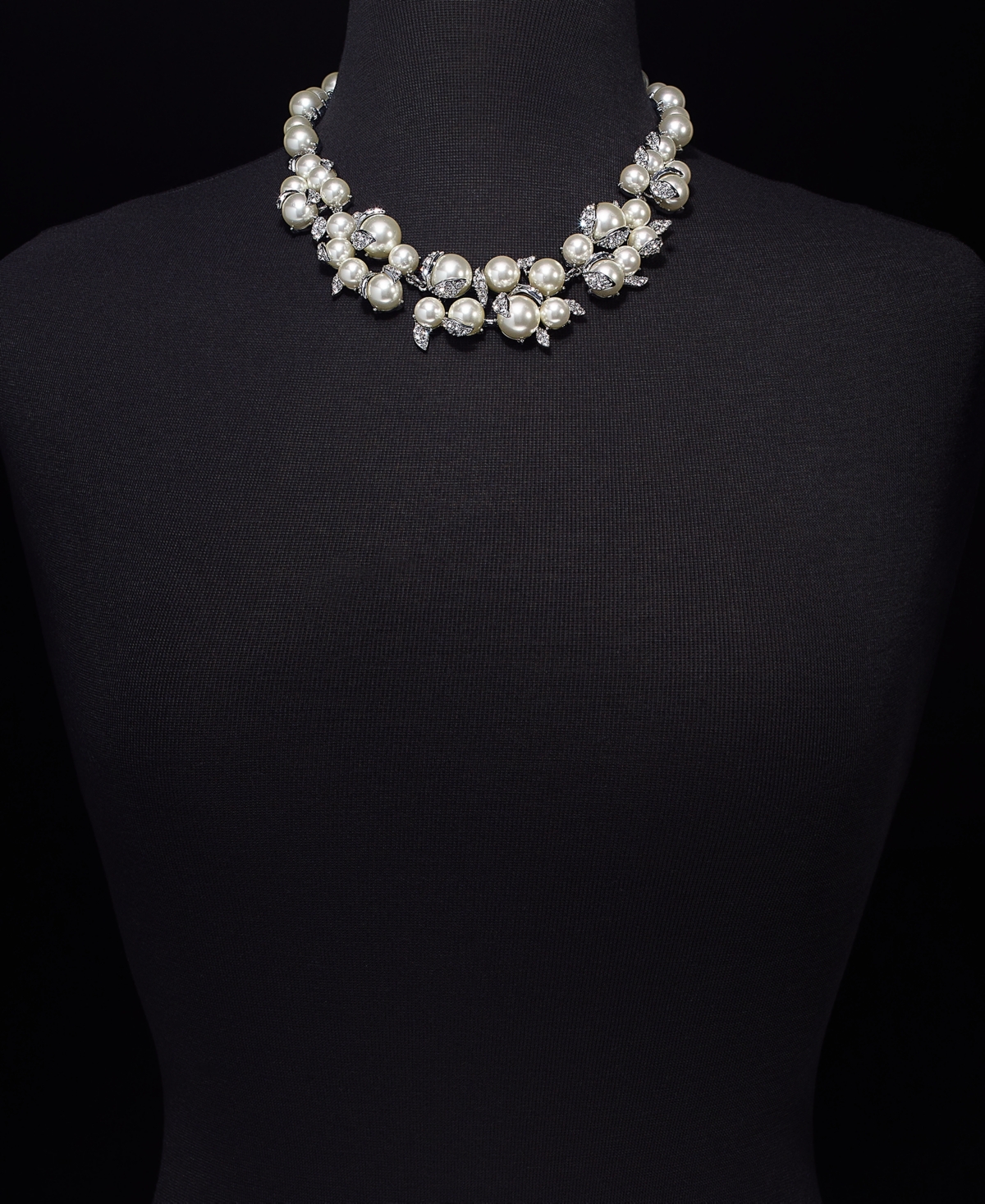 Shop Charter Club Silver-tone Crystal & Imitation Pearl Statement Necklace, 17" + 2" Extender, Created For Macy's