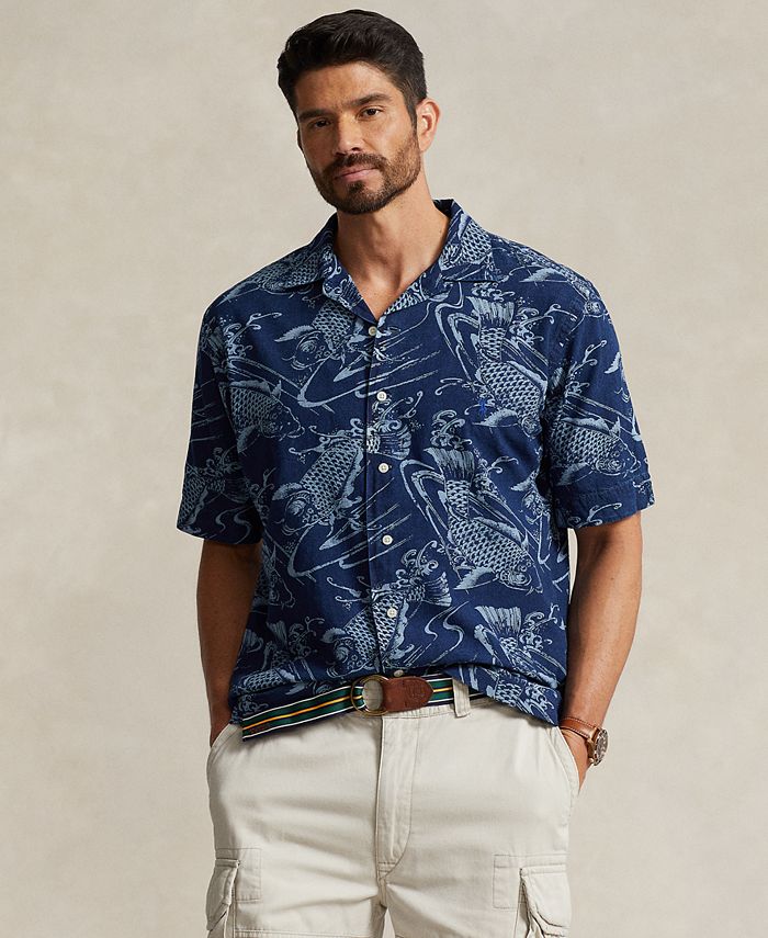 Polo Ralph Lauren Men's Big & Tall Koi-Print Cotton-Linen Shirt - Macy's