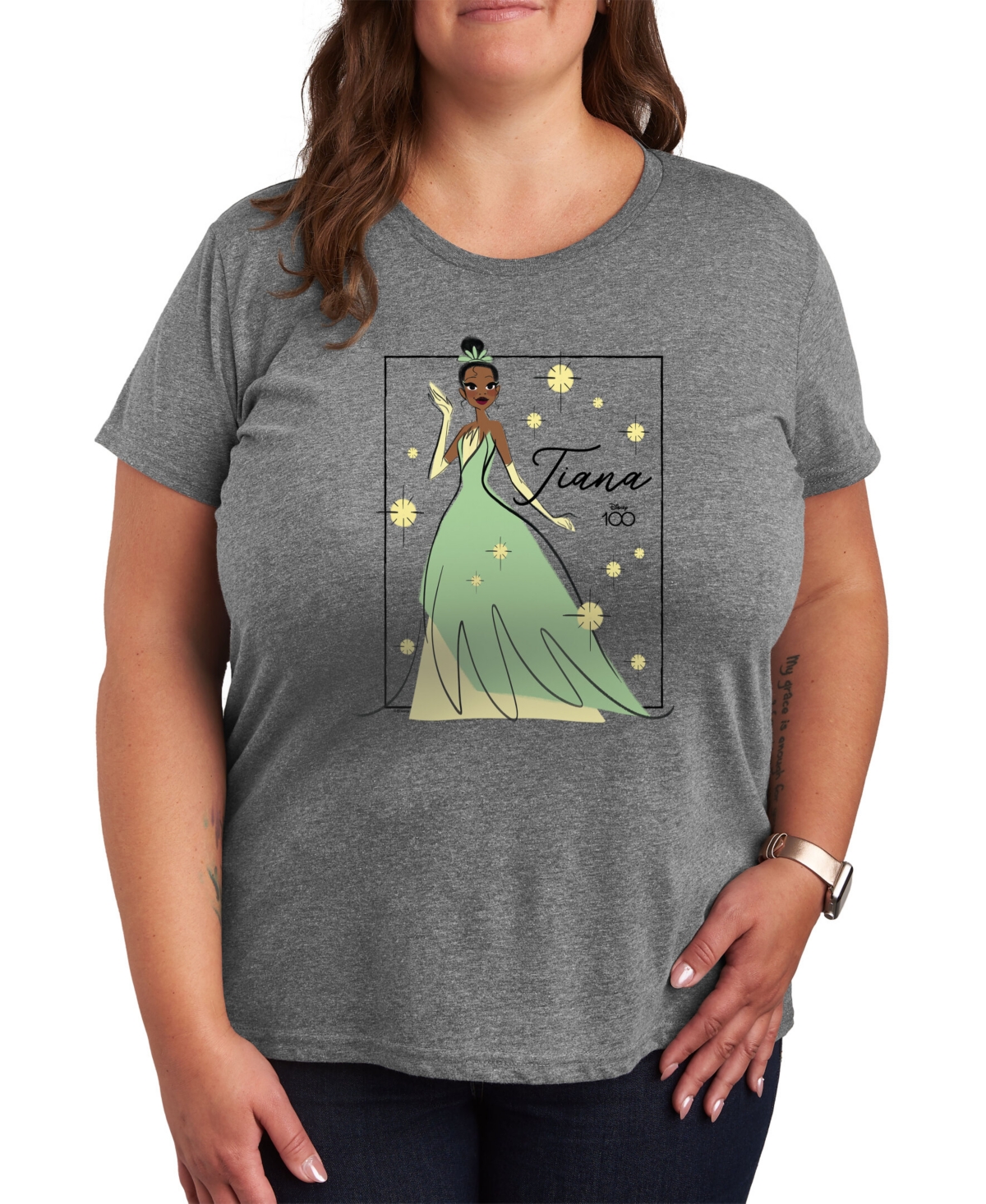 Air Waves Trendy Plus Size Disney Tiana Graphic T-shirt In Gray