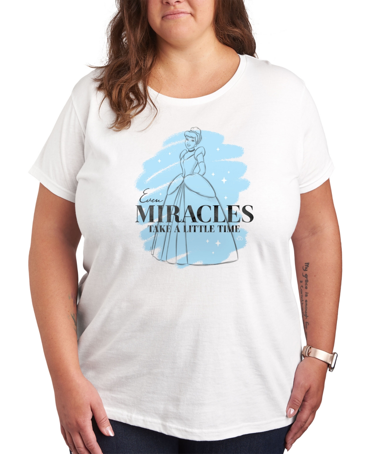 Air Waves Trendy Plus Size Disney Cinderella Graphic T-shirt In White