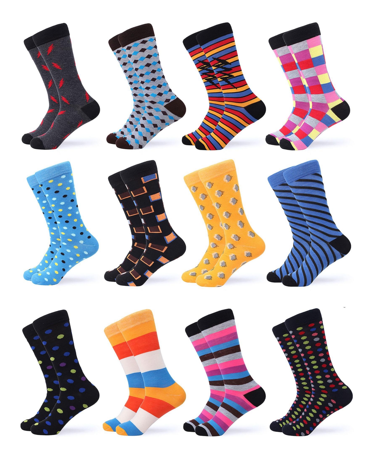 Men's Swish Colorful Dress Socks 12 Pack - Funky colors