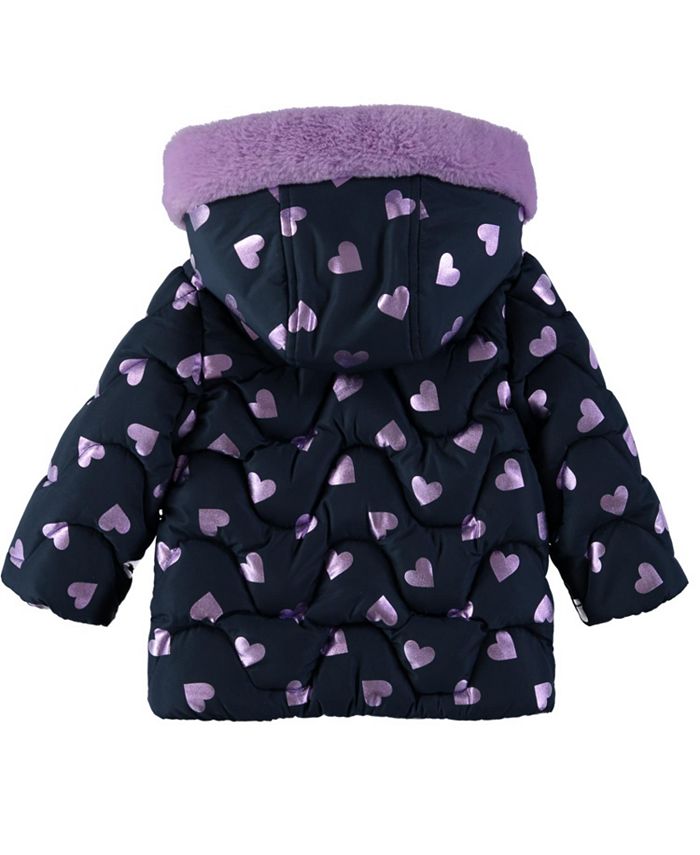 S Rothschild & CO Rothschild Baby Girls Foil Heart Quilted Jacket with