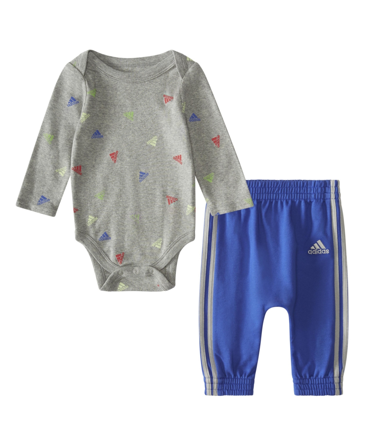 Adidas Originals Baby Boys Long Sleeve Printed Bodysuit And Joggers, 2 Piece Set In Medium Gray Heather