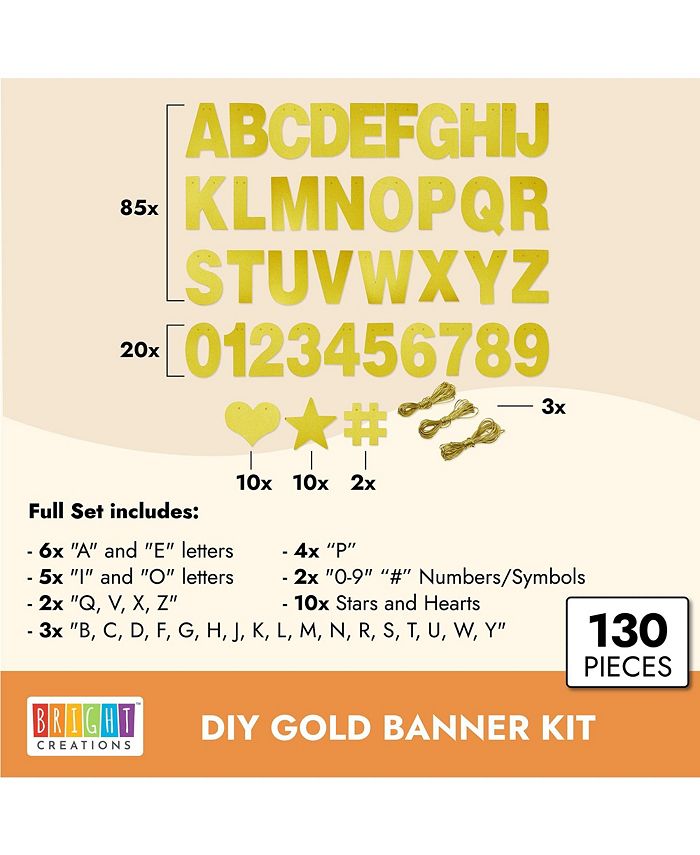 Bright Creations DIY Gold Glitter Customizable Banner Kit with Letters