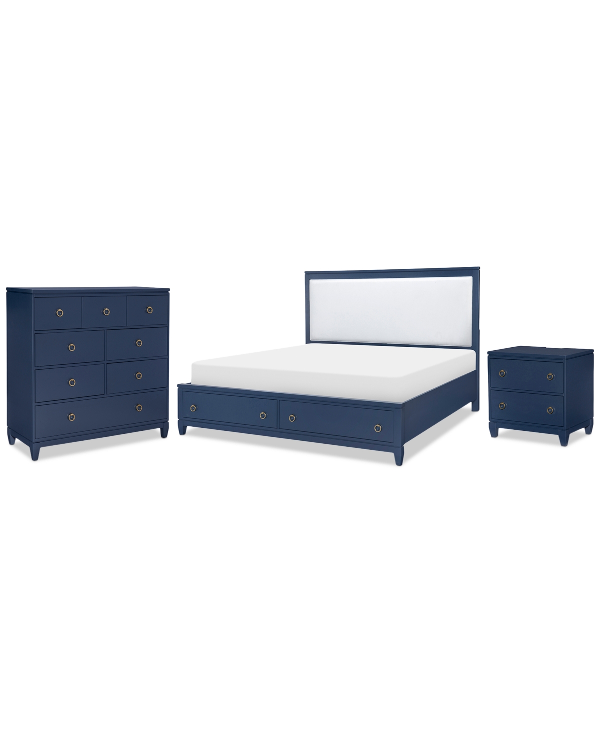 Furniture Summerland 3pc Bedroom Set (queen Upholstered Storage Bed, Chest, Nightstand) In Blue