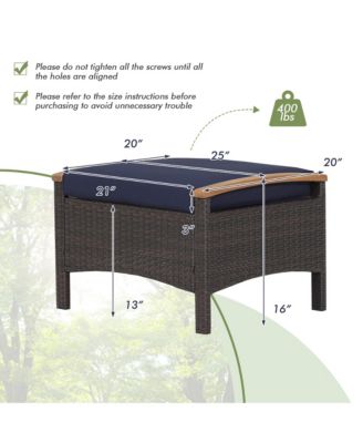 Set of 2 Patio Rattan Ottoman Footrest Cushions Wooden Handle