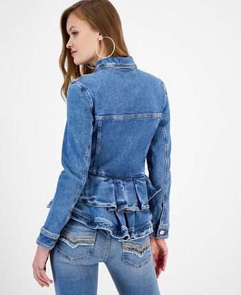 Guess cotton denim peplum on sale jacket