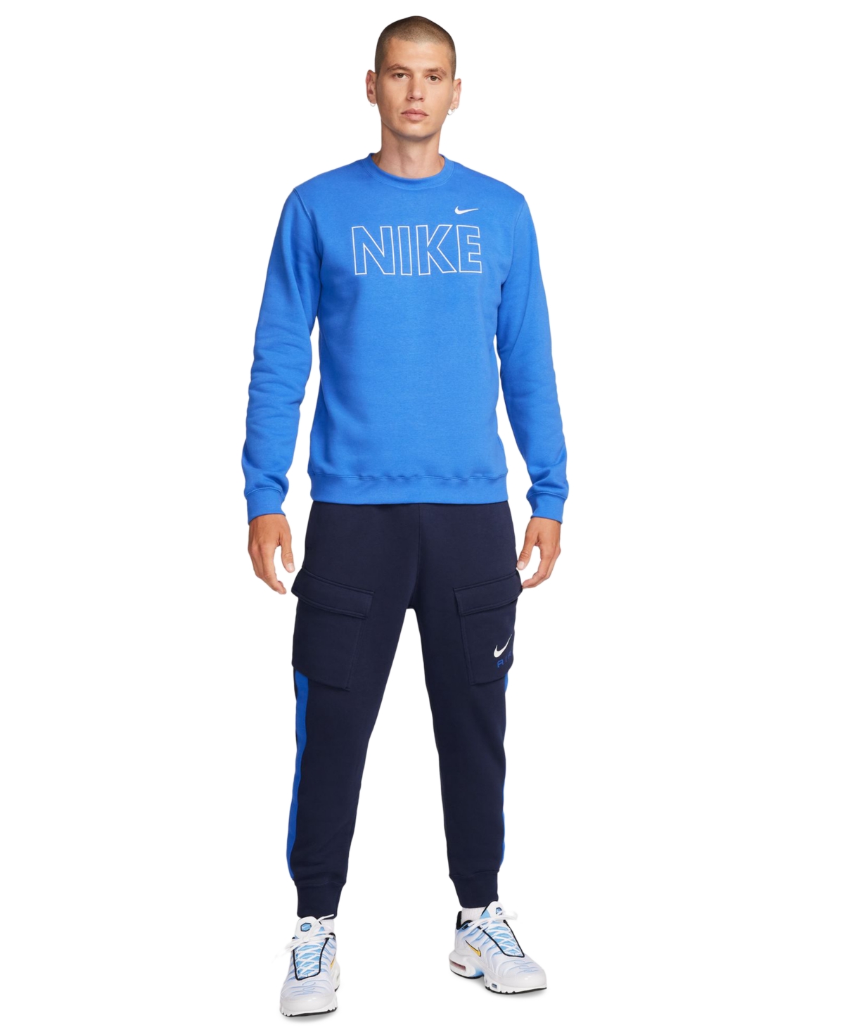 Nike Men's Sportswear Club Fleece Embroidered Logo Sweatshirt -white