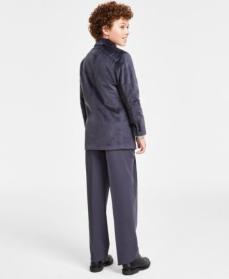 Shop Calvin Klein Big Boys Velvet Jacket Stretch Performance Pants Dress Shirt In Gray
