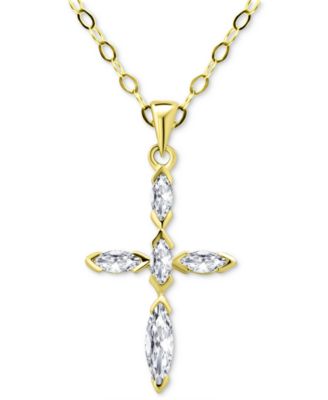 Giani Bernini - Cubic Zirconia Marquise Cross Pendant Necklace in 18k Gold-Plated Sterling Silver, 16" + 2" extender