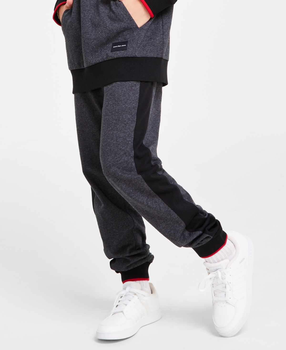 Calvin Klein Big Boys Logo Color Tipped Fleece Joggers