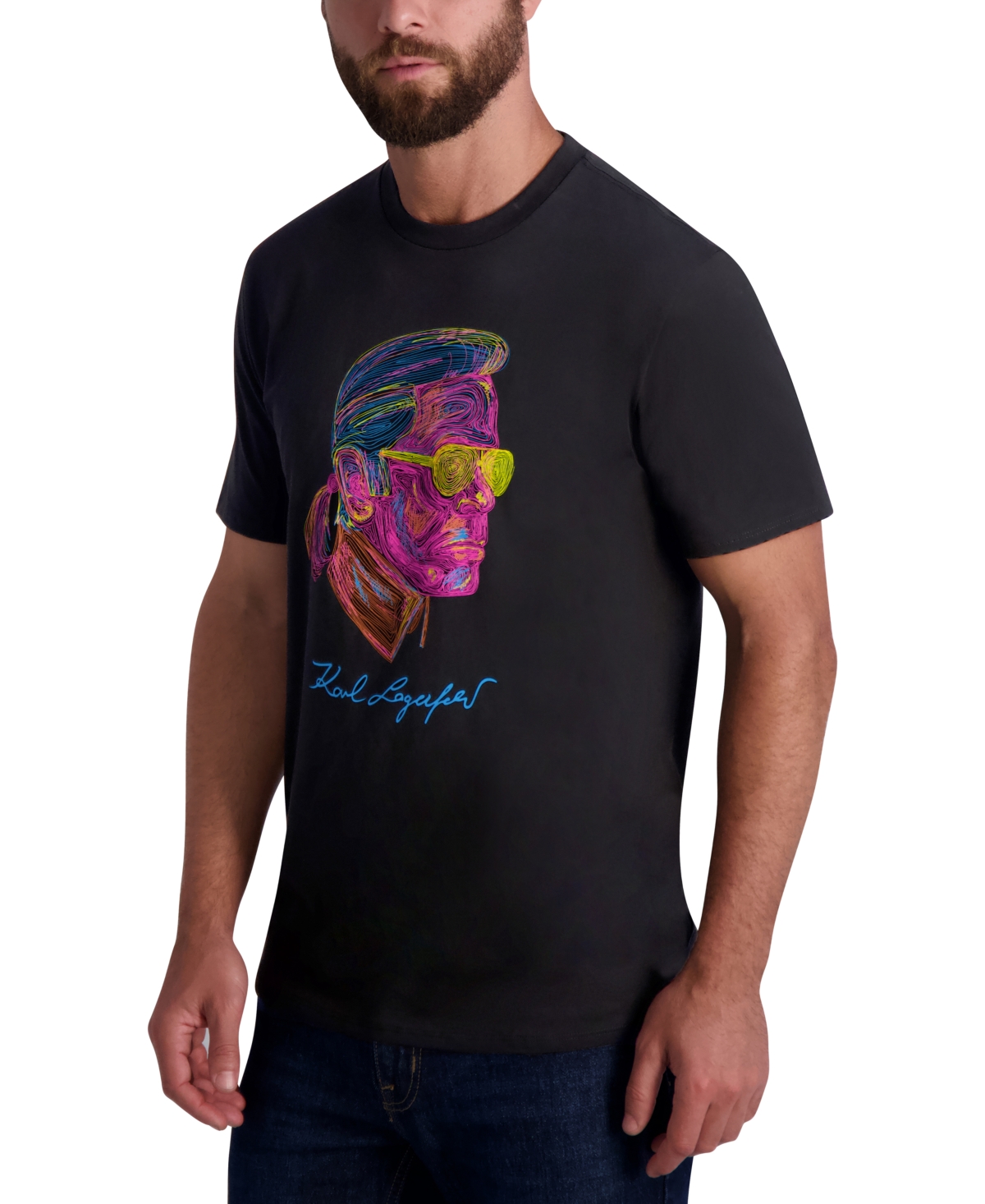 Karl Lagerfeld Men's Multicolor Face Graphic T-shirt In Black