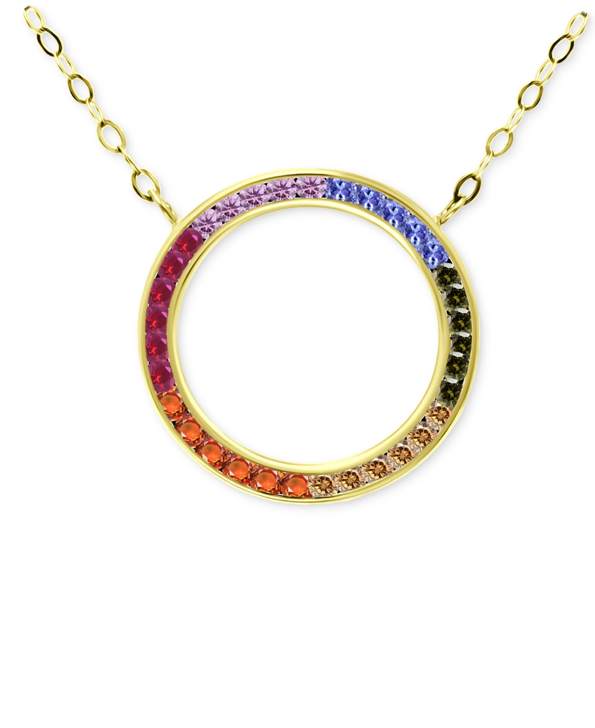 Giani Bernini Rainbow Cubic Zirconia Open Circle Pendant Necklace In 18k Gold-plated Sterling Silver, 16" + 2" Ext