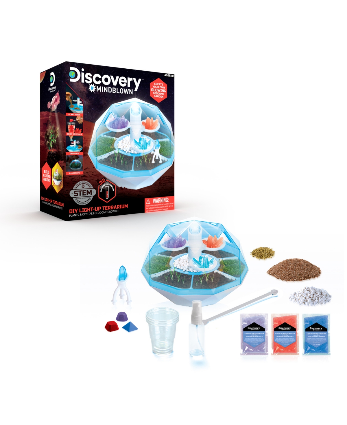 Discovery Mindblown Light-up Terrarium Plants And Crystals Grow Kit In White