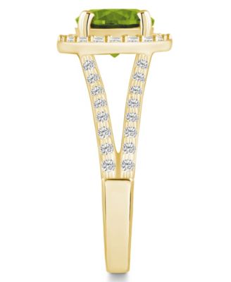 Peridot (2 ct. t.w.) and Diamond (1/2 ct. t.w.) Halo Ring in 14K Yellow Gold