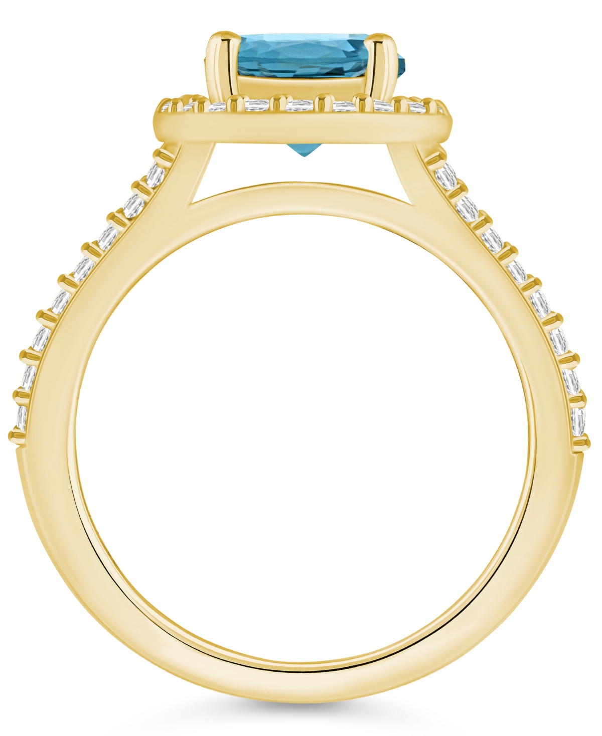 Macy's(2-3/8 ct. t.w.) and Diamond (1/2 ct. t.w.) Halo Ring in 14K Yellow Gold - London Blue Topaz