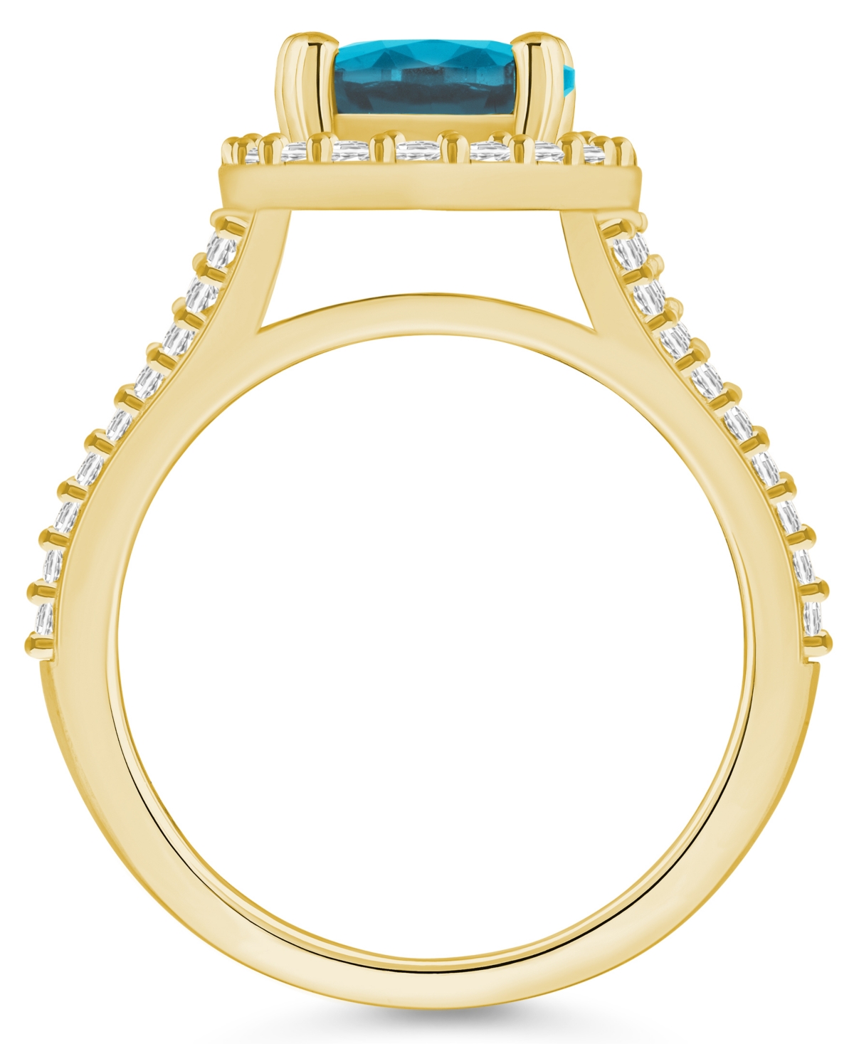 Macy's(3-5/8 ct. t.w.) and Diamond (3/4 ct. t.w.) Halo Ring in 14K Yellow Gold - Blue Topaz