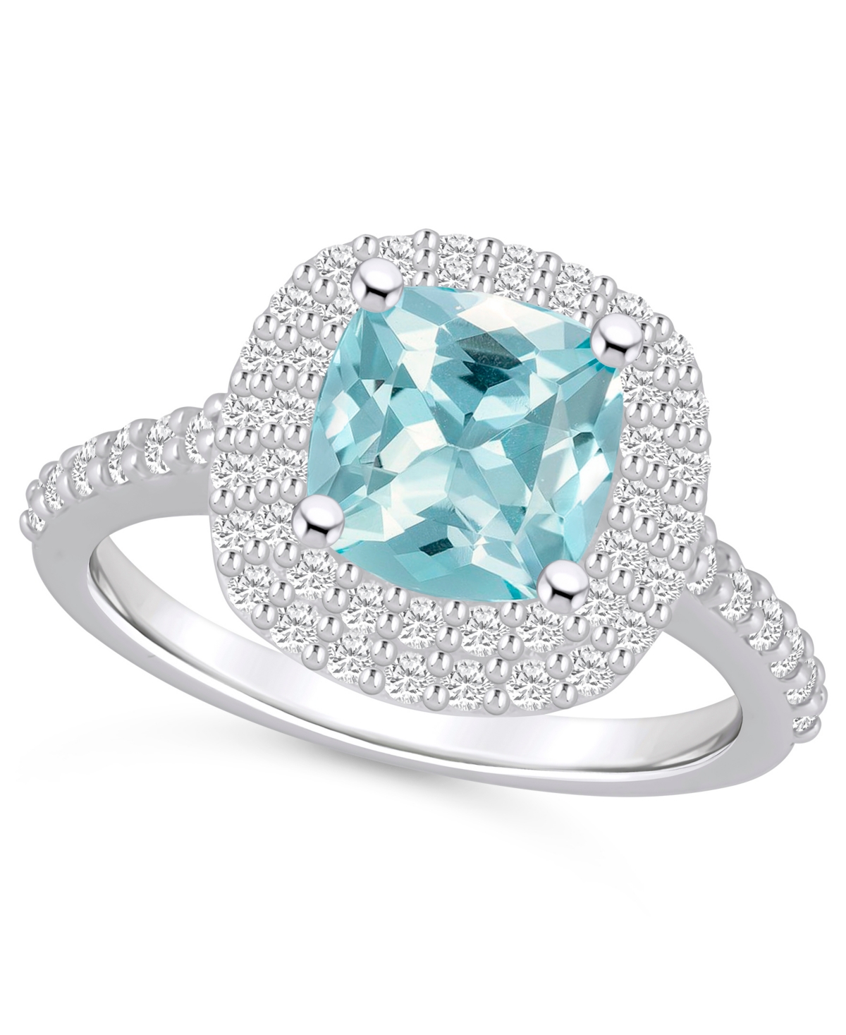 Macy's Aquamarine and Diamond Accent Halo Ring 14K White Gold