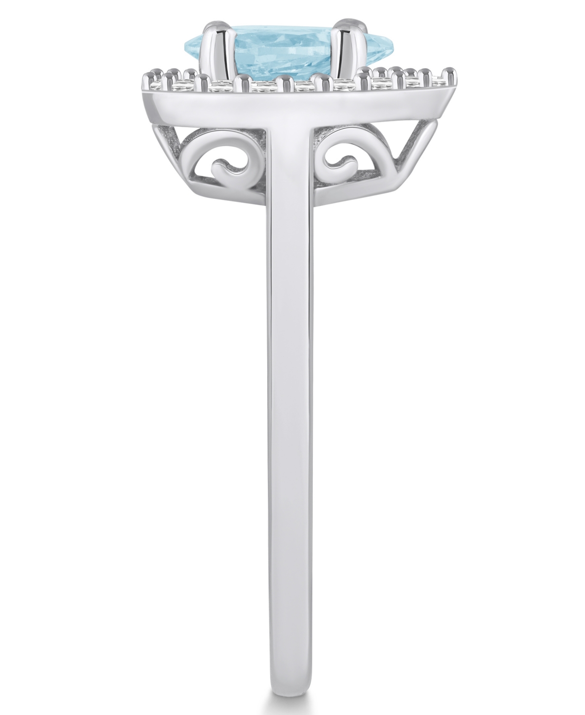 Macy's(3/4 ct. t.w.) and Diamond (1/5 ct. t.w.) Halo Ring in 14K White Gold - Aquamarine