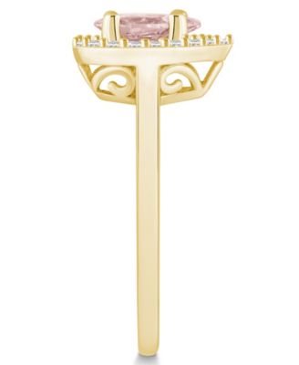 Morganite (1/2 ct. t.w.) and Diamond (1/5 ct. t.w.) Halo Ring in 14K Yellow Gold
