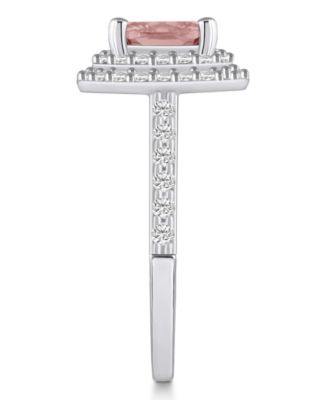 Morganite and Diamond Accent Halo Ring in 14K White Gold