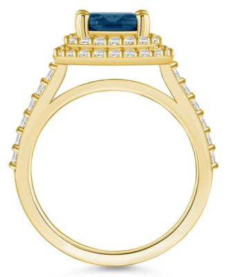 London Blue Topaz and Diamond Accent Halo Ring in 14K Yellow Gold