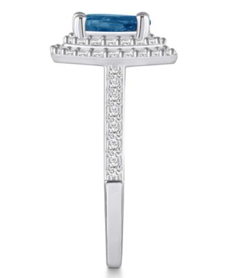 London Blue Topaz and Diamond Accent Halo Ring in 14K White Gold