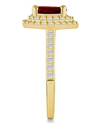 Garnet and Diamond Accent Halo Ring in 14K Yellow Gold
