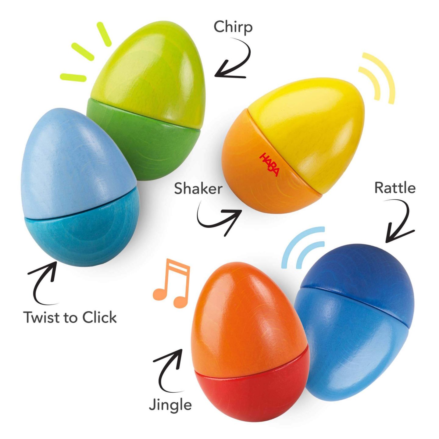Детские игрушки Haba Musical Eggs Acoustic Sounds 5-Piece Shaker, Ages 2+ — фото 3