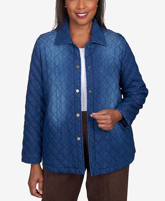 Alfred Dunner Women s Autumn Weekend Denim Quilt Button Up Jacket Macy s