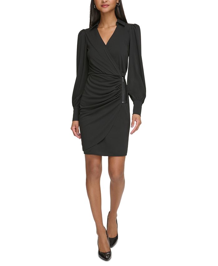 KARL LAGERFELD PARIS Women's Ruched SideZip Dress Macy's