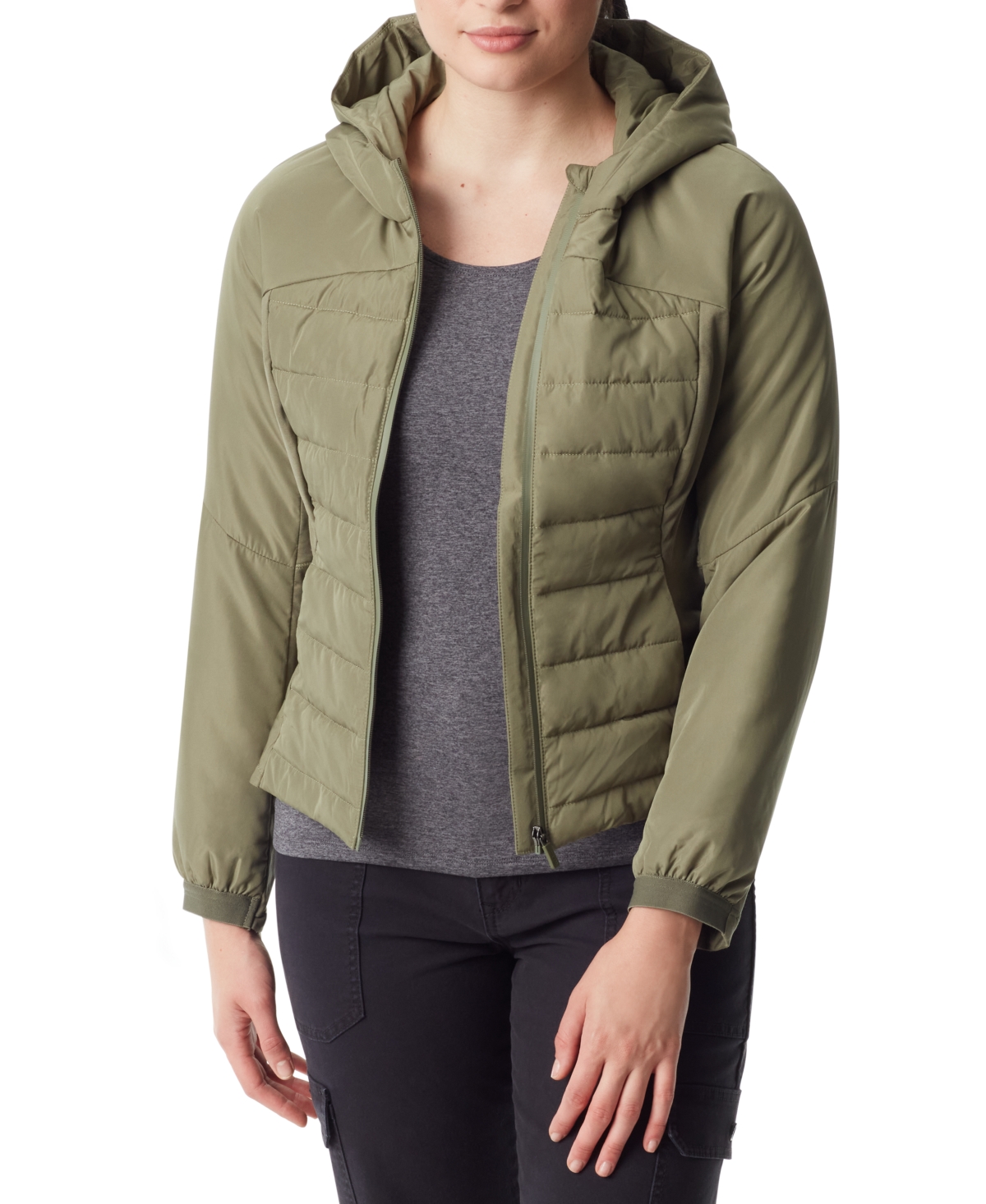 Women's Hooded Long-Sleeve Zip-Front Jacket - DEEP LICHEN GREEN
