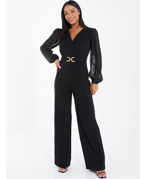alfani QUIZ Women's Chiffon Buckle Palazzo Jumpsuit Women's Fashion Shoes & Accessories