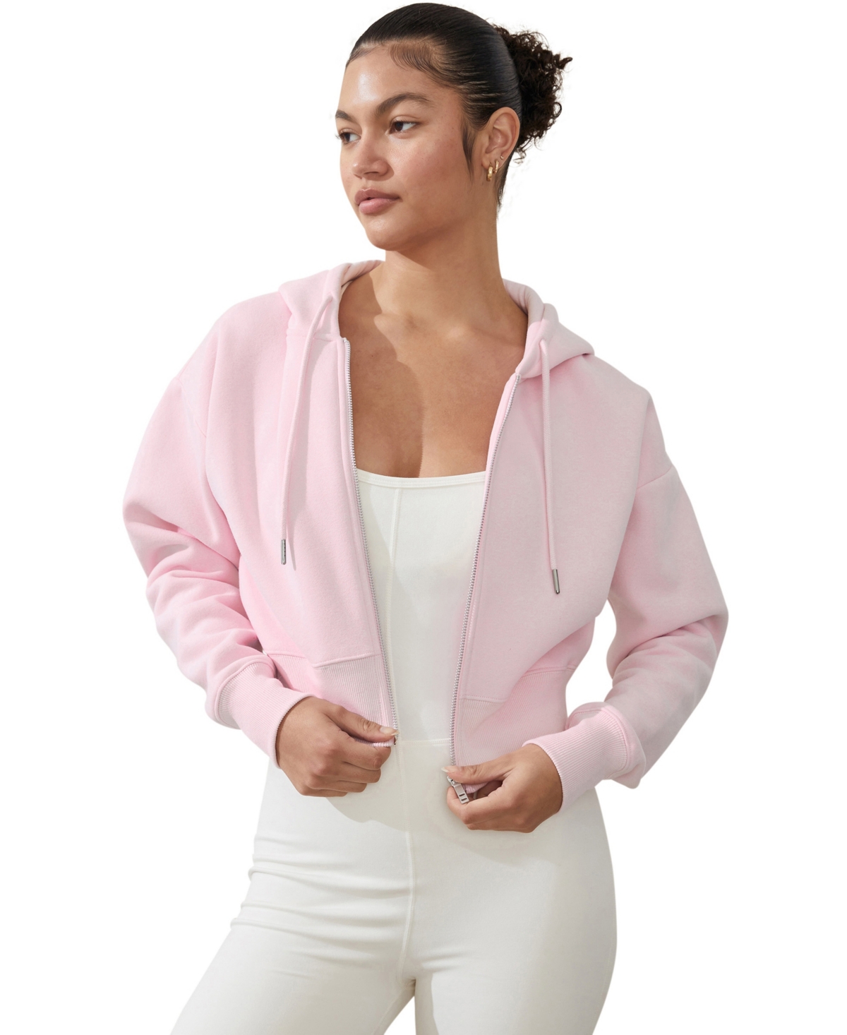 Cotton On Women's Plush Essential Cropped Full Zip Hooded Fleece