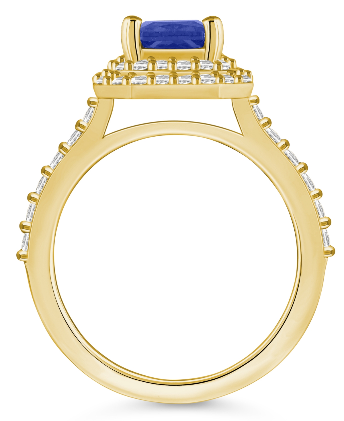 Tanzanite (1-5/8 ct. t.w.) & Diamond (5/8 ct. t.w.) Emerald-Cut Double Halo Statement Ring in 14k- Gold
