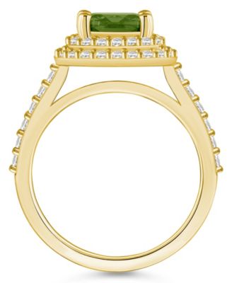 Peridot and Diamond Accent Halo Ring in 14K Yellow Gold