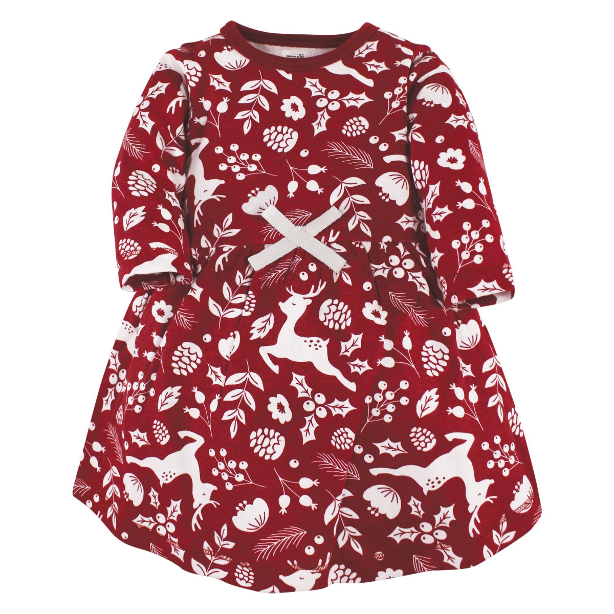 Touched by Nature Toddler Girls Organic Cotton Long-Sleeve Dresses,- Red winter folk