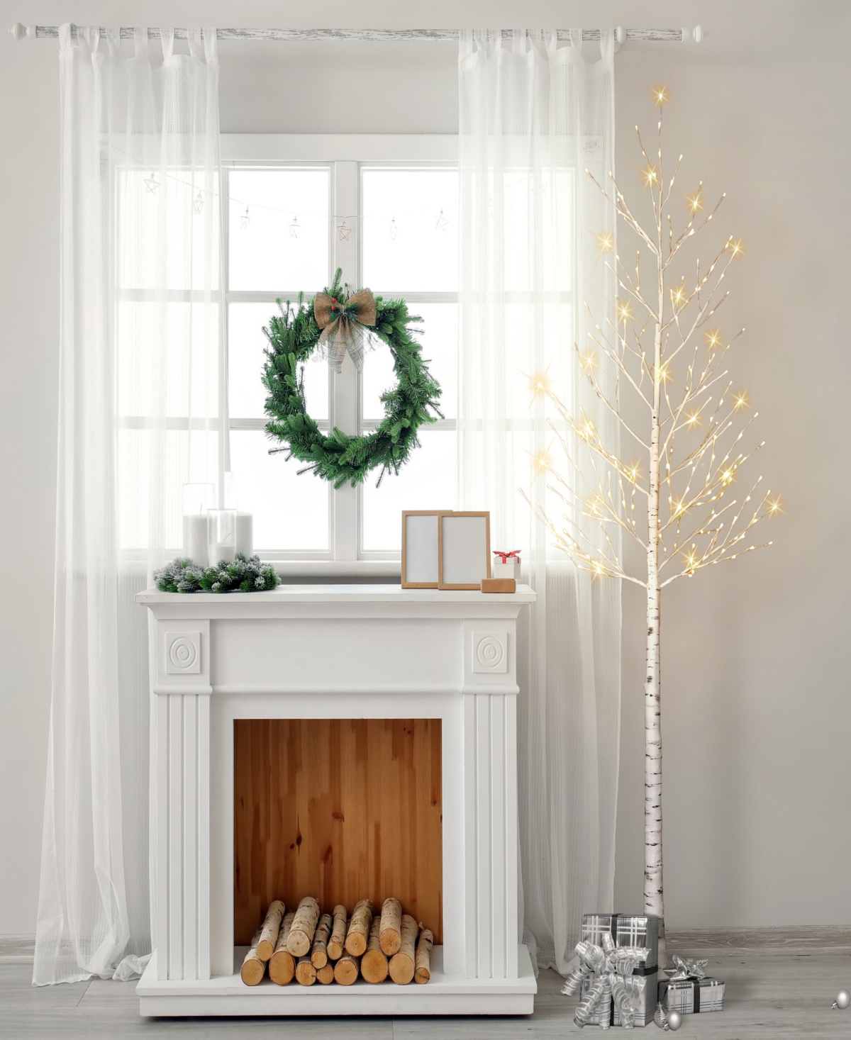Puleo 8' Pre-lit Artificial Twig Tree In White