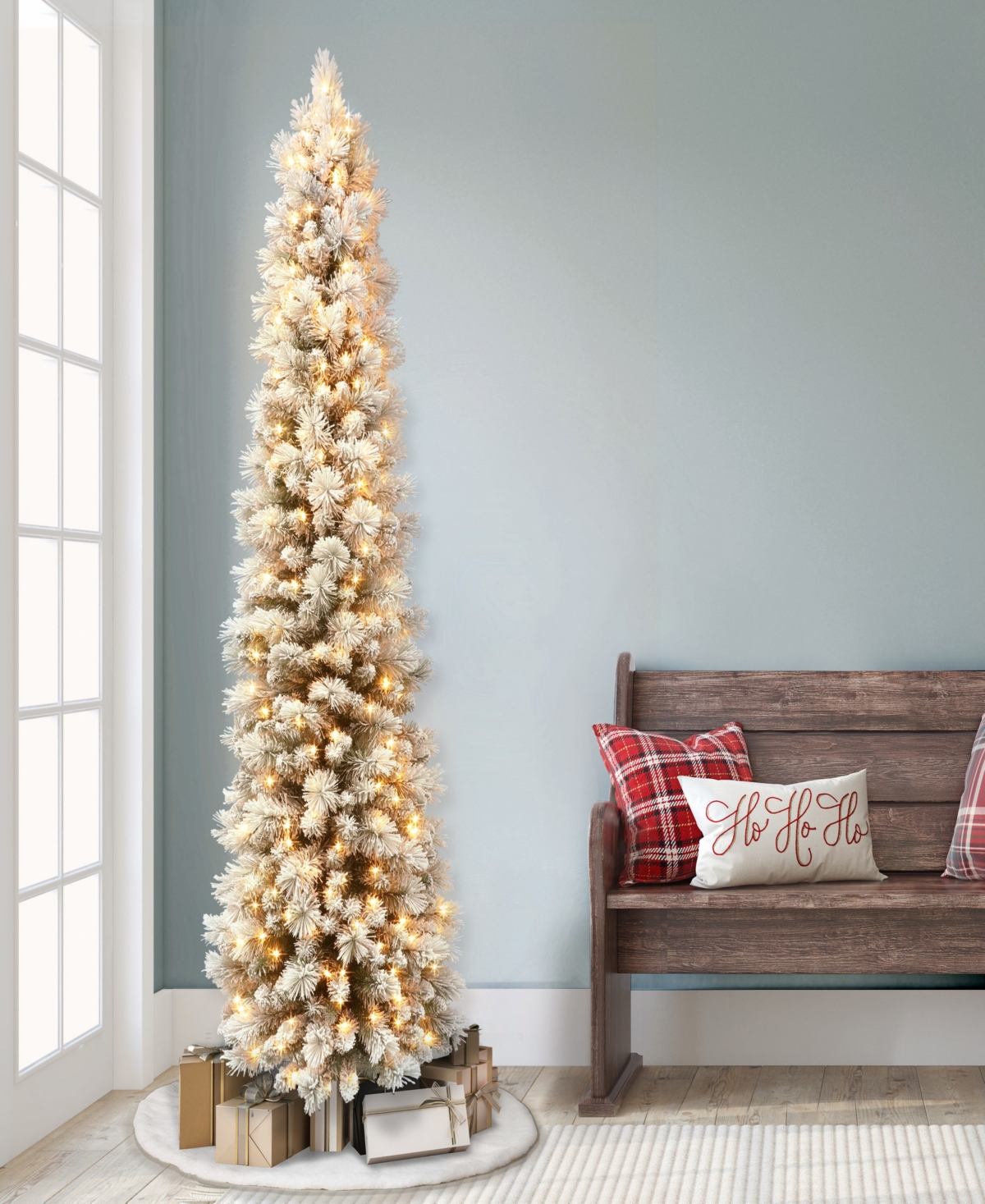 Puleo 6.5ft Pre-lit Flocked Patagonia Pencil Artificial Tree In Green