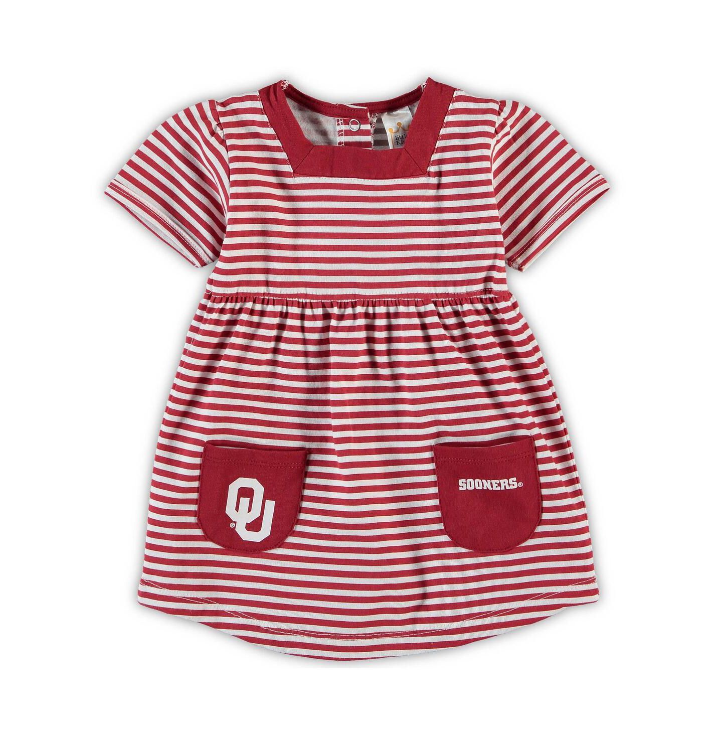 Платье Little King Apparel Crimson Oklahoma Sooners Striped with Pockets для девочек-малышей — фото 1