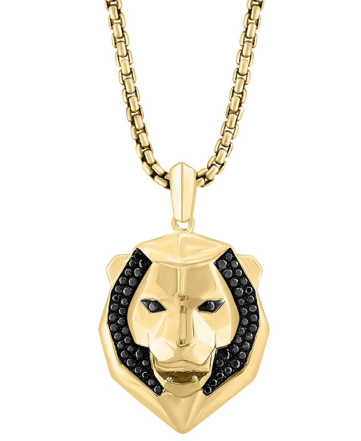 Effy Collection Effy Men's Black Spinel Lion Head 22" Pendant Necklace (1/10 Ct. T.w.) In 14k Gold-plated Sterling S In Gold Over Silver