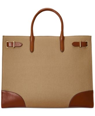 Lauren Ralph Lauren - Devyn Leather Trim Twill Large Tote Bag