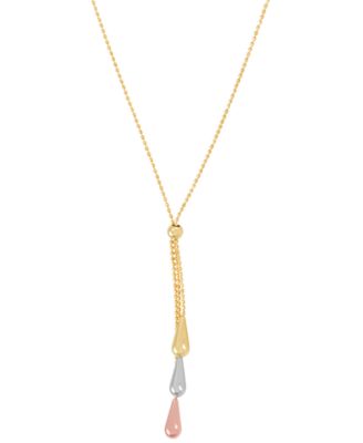 Tri-Gold Lariat Necklace in 14k Gold, White Gold and Rose Gold