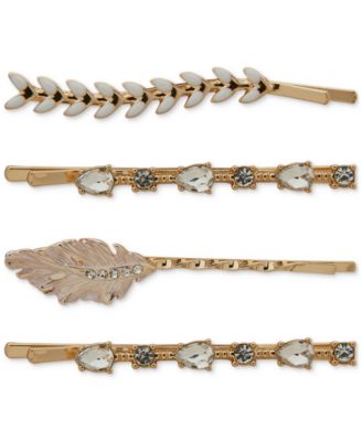 lonna & lilly - Gold-Tone 4-Pc. Set Stone & Crystal Leaf Motif Hair Pins