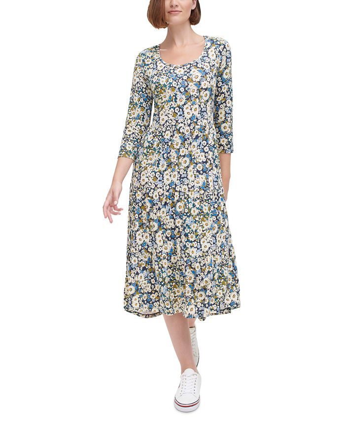 Tommy Hilfiger Women's Floral-Print Tiered A-Line Dress - Macy's