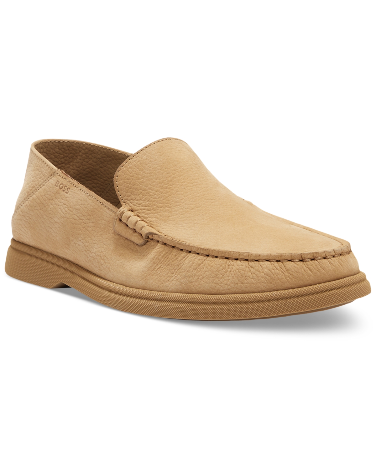 Hugo Boss Nubuck Moccasins With Embossed Logo And Apron Toe In Beige ...