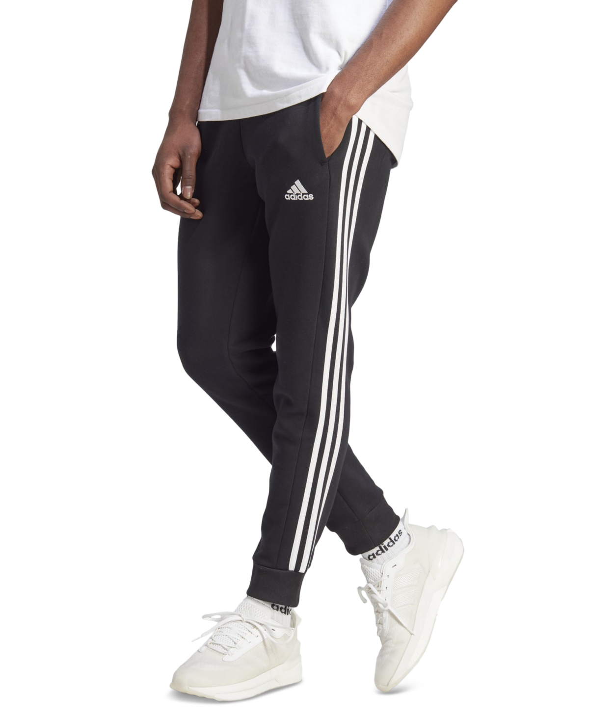 Adidas Originals Adidas Men's Essentials 3-stripes Regular-fit Fleece Joggers, Regular And Big & Tall In Black,wht