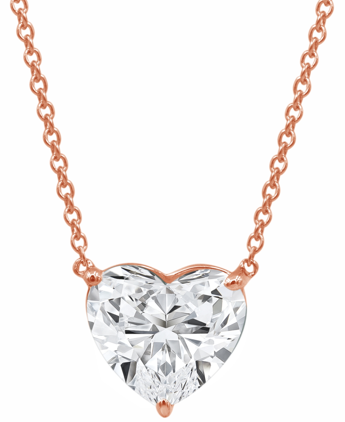 Badgley Mischka Certified Lab Grown Diamond Heart-cut Solitaire 18" Pendant Necklace (3 Ct. T.w.) In 14k Gold In Rose Gold